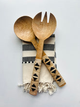 Load image into Gallery viewer, Geo Woven Mango Wood Salad Servers