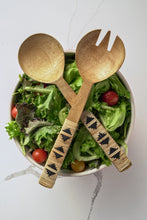 Load image into Gallery viewer, Geo Woven Mango Wood Salad Servers