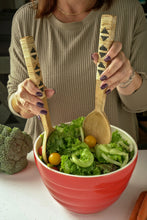Load image into Gallery viewer, Geo Woven Mango Wood Salad Servers