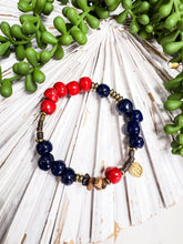 Load image into Gallery viewer, Red and Navy Tap Tap Clay Bracelet
