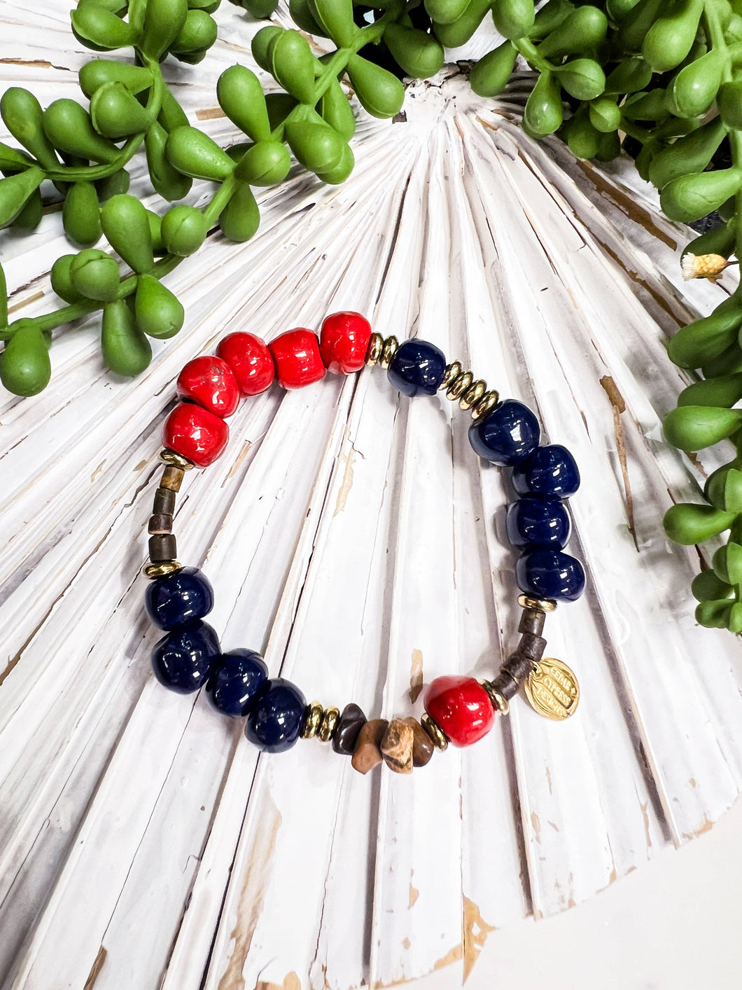 Red and Navy Tap Tap Clay Bracelet
