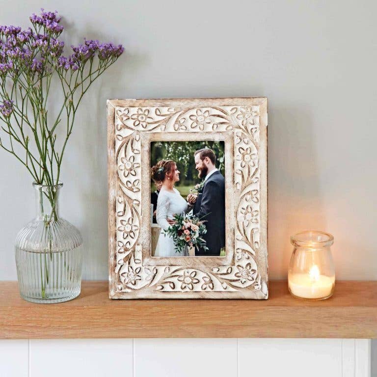 Antique Floral Wood Photo Frame