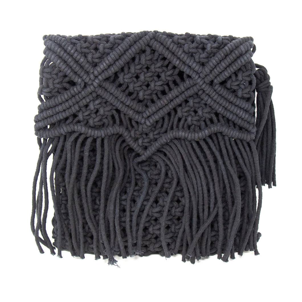 Bags - Black Shoulder Macrame Bag With Fringe