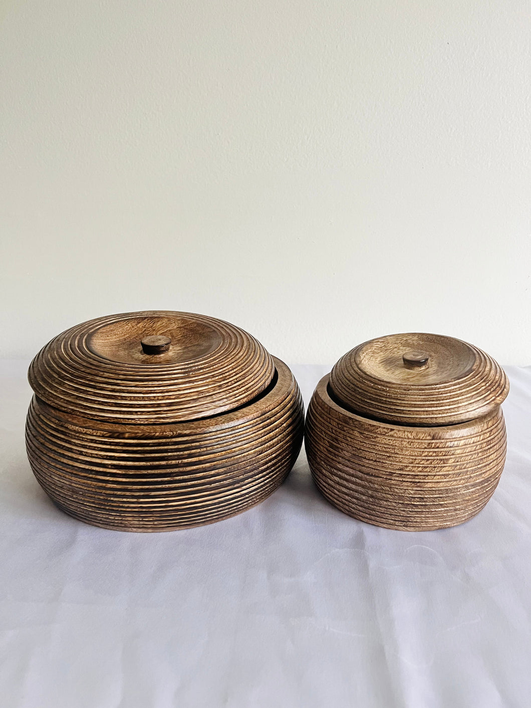Bowls - Striped Mango Wood Bowl With Lid