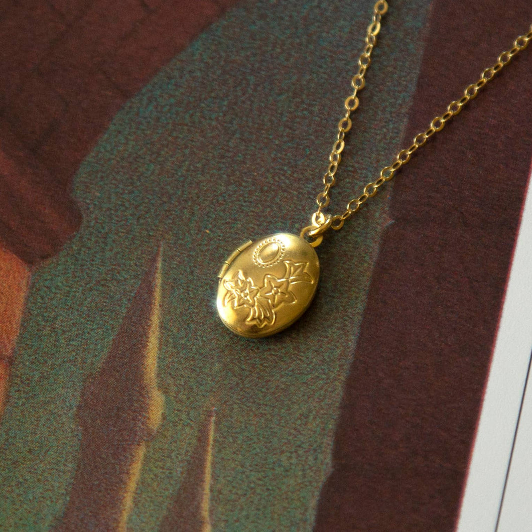 Vintage Mini Brass Oval Locket Necklace