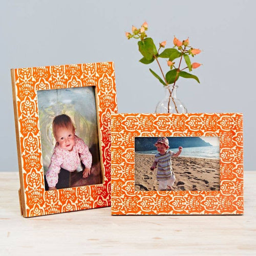 Picture Frames - Vibrant Orange Floral Mango Wood Frame