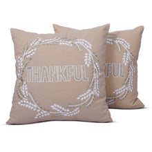 Load image into Gallery viewer, Pillowcases - Beige Thankful W/ Wreath Pillow Cover

