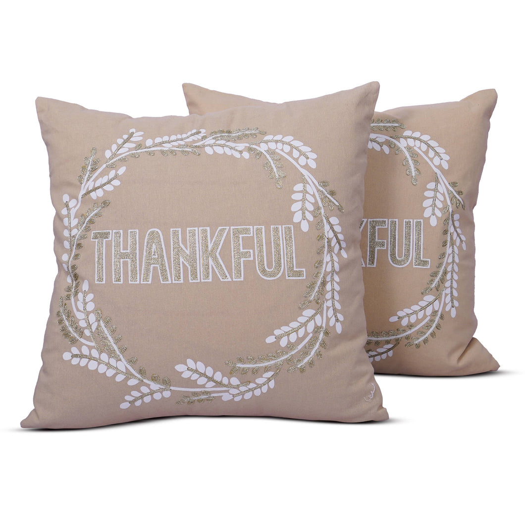 Pillowcases - Beige Thankful W/ Wreath Pillow Cover