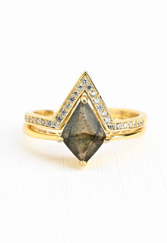 Rings - Luminous Labradorite & Gold Ring Set