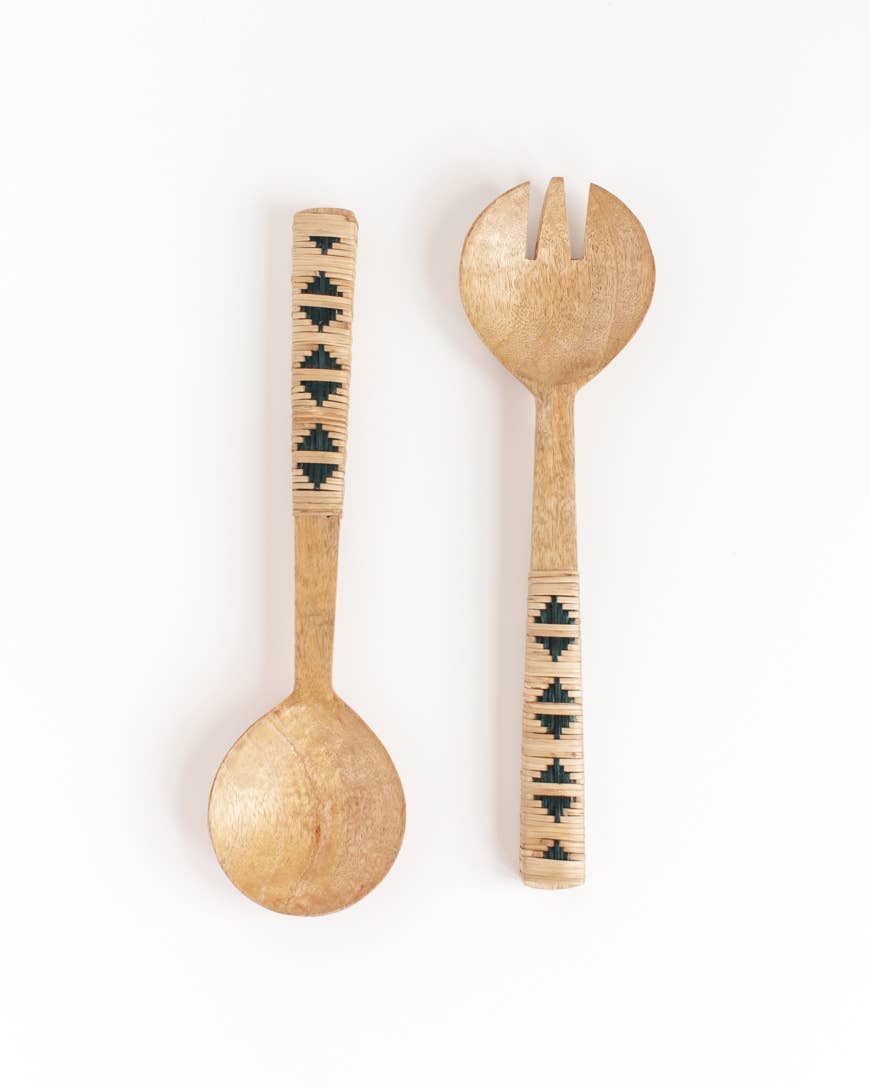 Serverware - Geo Woven Mango Wood Salad Servers