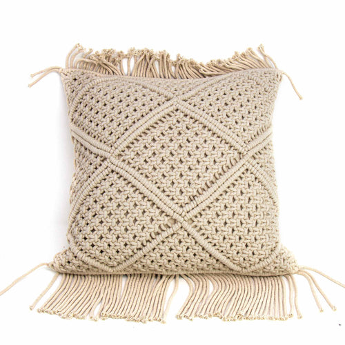 Home Decor - Macrame Square Pillow With Fringe