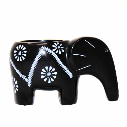 Soapstone - Elephant Soapstone Tea Light - Black