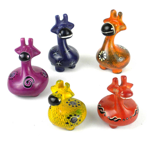Soapstone - Tiny Soapstone Potbelly Giraffes- Assorted Pack Of 5 Colors
