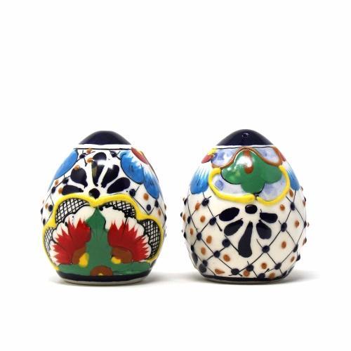 Tableware - Pair Of Hand Painted Pottery Spice Shakers - Dots & Flowers
